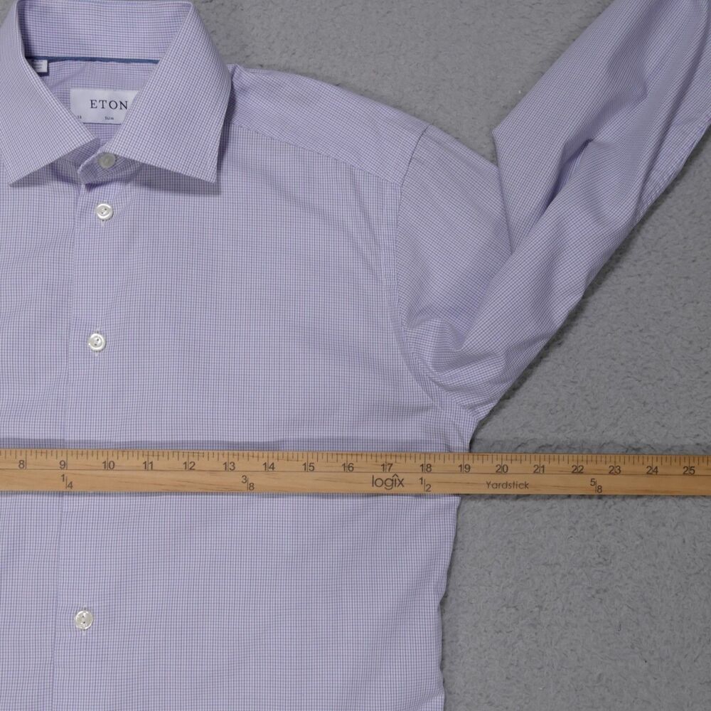 Eton Dress Shirt Mens 15 Slim Blue Pink Plaid Long Sleeve - Picture 9 of 15